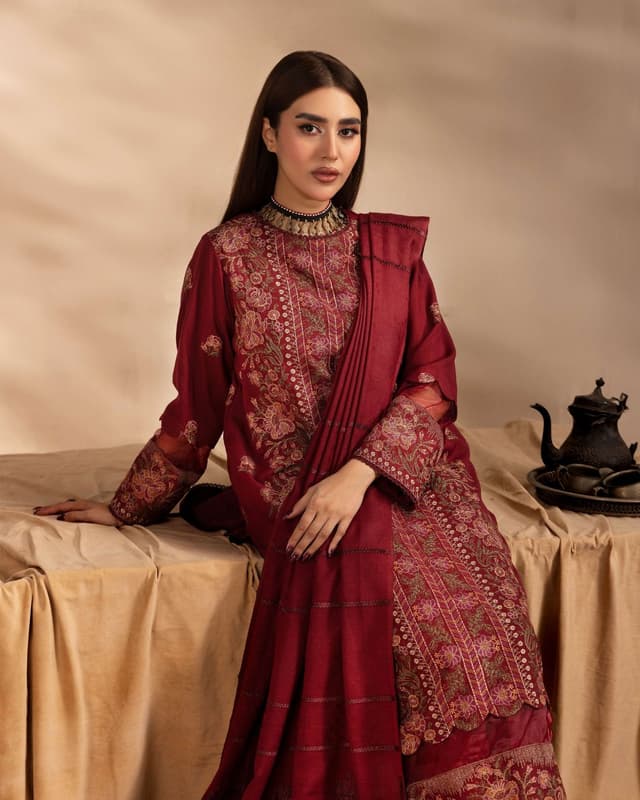 Maroon Royal Kashmiri Embroidered 3-Piece Suit product image